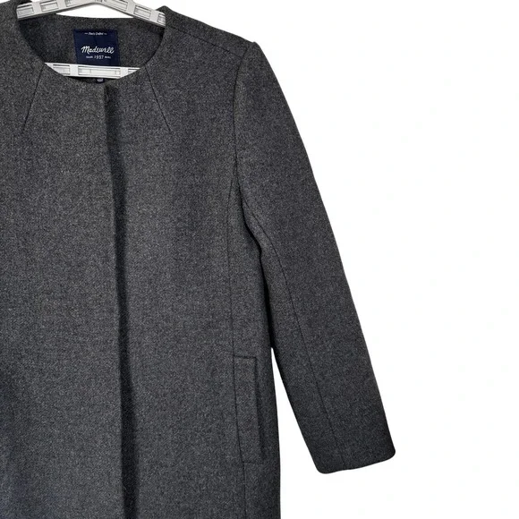 Madewell Women's Grey Coat Size Medium Collarless Car Snaps Wool Blend Heavy - Picture 6 of 10